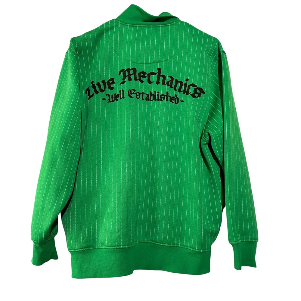 LIVE MECHANICS Vintage Green Pinstriped‎ Full Zip Heavyweight Track Jacket 2XL